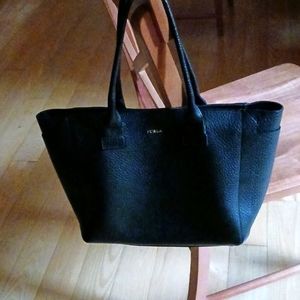 FURLA (Authentic) Large Black Pebbled Leather Tote EUC